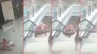 Çin´de bir alışveriş merkezinde annesinin bir kafede sohbete dalması üzerine başıboş kalan yürüteçte